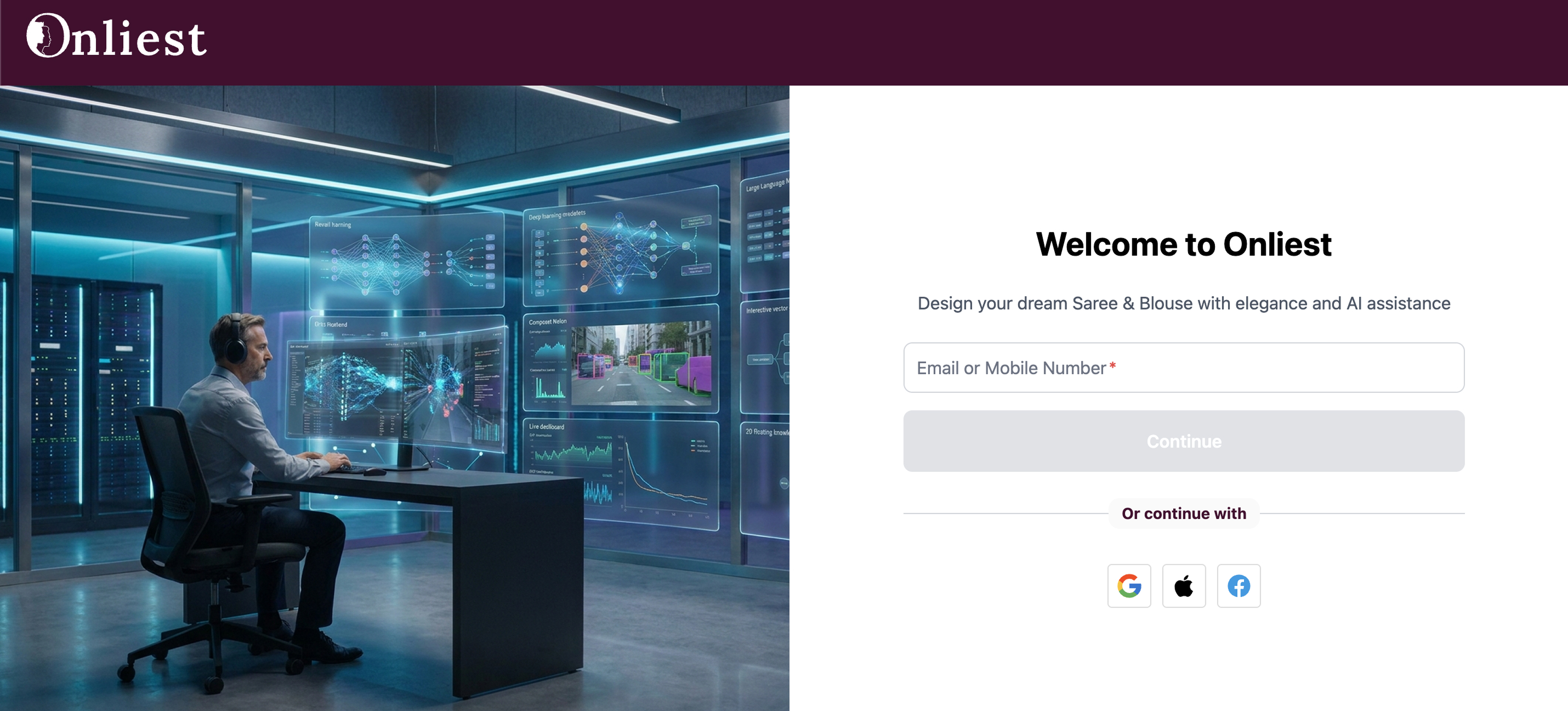 Welcome to Onliest with email or mobile number sign-in field