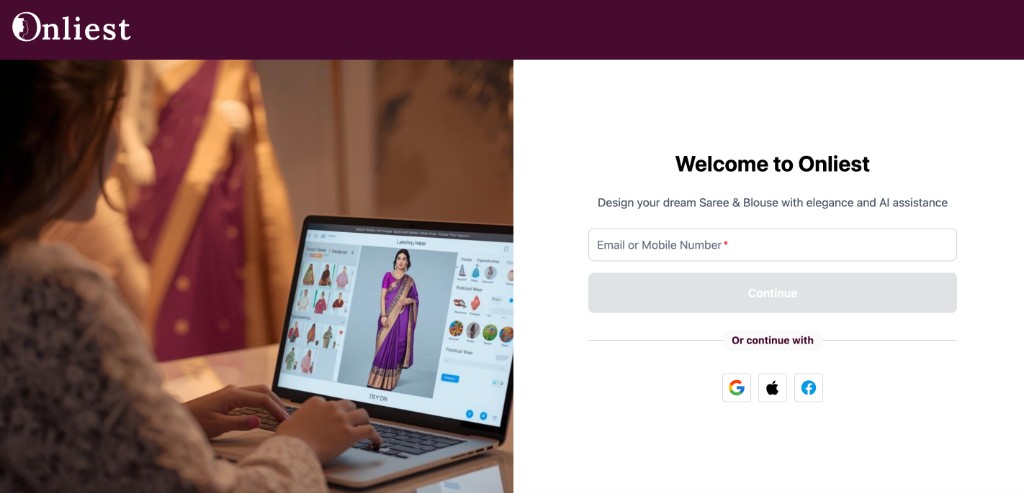 Welcome to Onliest with email or mobile number sign-in field