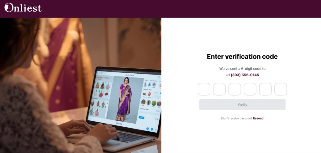 Enter verification code screen with six-digit OTP input